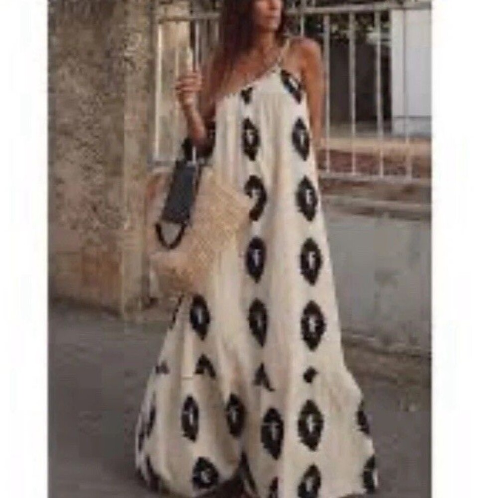 ZARA BLOGGERS’ FAVORITE PRINTED ASYMMETRIC DRESS Lt Beige Black 5107/365